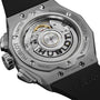 Close-up of the back of the Hublot Classic Fusion Chronograph Orlinski Titanium, highlighting its exposed mechanical movement and engraved case details.