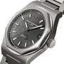 Close-up of the Girard-Perregaux Laureato 42, showcasing its 42mm stainless steel case, octagonal bezel, and textured black dial with silver hour markers.