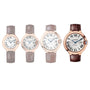 Four Cartier Ballon Bleu de Cartier watches are lined up, each clearer than the last, with the final watch on the right fully visible in stunning 18K rose gold and featuring a self-winding mechanical movement.