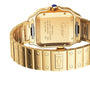 Close-up of the back of a Santos de Cartier watch by Cartier in 18K yellow gold, highlighting the engraved details and Cartier logo on the bracelet clasp.