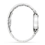Side view of a silver metal Cartier Pasha de Cartier Skeleton watch with a round case, link bracelet, and SmartLink adjustment system on a white background.