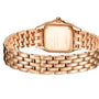 The Panthère de Cartier Small Model by Cartier is shown from the back, highlighting its square case, engraved details, and a linked bracelet crafted in luxurious 18K rose gold.