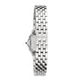 Side view of a Panthère de Cartier watch by Cartier featuring a silver stainless steel case, linked bracelet, and a small blue accent on the crown.