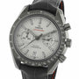 The OMEGA Speedmaster Dark Side of the Moon Grey Side Edition features a grey dial, Co-Axial calibre 9300 movement, black leather strap, chronograph subdials, tachymeter scale, and a date display at 6 o’clock.