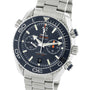 The OMEGA Seamaster Planet Ocean 600M features a stainless steel case, black bezel, chronograph subdials, and a metal link bracelet, celebrating Seamaster heritage with advanced Master Chronometer movement.
