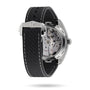 Back view of the OMEGA Seamaster Aqua Terra 150M showcasing its transparent case back, visible Master Chronometer movement, and black textured rubber strap with metal clasp.