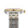 Side view of the OMEGA Seamaster Diver 300M in two-tone metal, showcasing a gold bezel, crown, and accents on a silver and gold bracelet—driven by the Master Chronometer Calibre 8800.