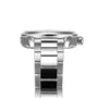 Side view of a silver OMEGA Seamaster Aqua Terra 150M wristwatch with metal band, round crown, polished case, and precise 8900 calibre movement.