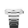Close-up side view of the OMEGA Constellation 34mm wristwatch, highlighting its Roman numeral bezel, metal band, crown, and refined diamond hour markers.