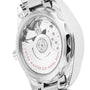 Close-up of the transparent case back on the OMEGA Seamaster Aqua Terra 150M, revealing the detailed Master Chronometer movement labeled OMEGA MASTER CO-AXIAL 8800.