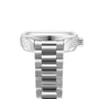 Side view of the OMEGA Seamaster Aqua Terra 150M with stainless steel bracelet and round case, highlighting the crown, case profile, and precise 8800 calibre Master Chronometer movement.