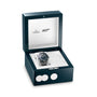 An OMEGA Seamaster Diver 300M James Bond 007 60th Anniversary watch with a mesh band is presented in an open Omega box featuring the 007 logo on the inside lid.