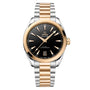 The OMEGA Seamaster Aqua Terra 150M features a black dial, gold bezel, date at 6 oclock, and a stainless steel and gold bracelet, powered by the Co-Axial Master Chronometer calibre 8900.
