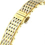 Close-up of a La Grande Classique de LONGINES bracelet, featuring a two-tone gold and silver design with the engraved Longines logo on the clasp.