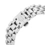Close-up of the elegant bracelet clasp, engraved with the Longines logo and winged hourglass, showcases the refined design of the Longines DolceVita collection.