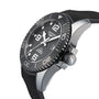 A close-up of the Longines HydroConquest wristwatch, featuring an automatic movement, black dial, rotating bezel, bold hour markers, and a date display, showcased at an angled view.