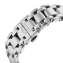 Close-up of a Longines PrimaLuna Moonphase stainless steel bracelet clasp, engraved with the Longines logo and winged hourglass emblem.