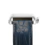 Front view of the Longines DolceVita wristwatch, showcasing its stainless steel case and dark blue leather strap.