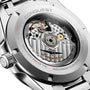 Close-up of the back of the Longines Conquest watch, showcasing its automatic movement and detailed engravings through a transparent case back.