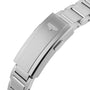 Close-up of the stainless steel bracelet clasp with winged logo, designed to complement the distinctive ceramic bezel of the Longines HydroConquest.