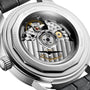 Close-up view of the transparent case back of the Longines Conquest Heritage Central Power Reserve, highlighting its automatic calibre movement and engraved details.