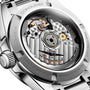 Close-up of the Longines Conquest watch back, showcasing its automatic movement with “Longines” and “L888.5” engraved on the metal rotor.