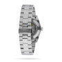 Back view of the Tissot Gentleman Powermatic 80 Silicium, featuring a stainless steel case, engraved bracelet, and transparent case back displaying its Powermatic 80 movement.