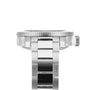Side view of the Tissot Seastar 2000 Professional Powermatic 80, a silver metal wristwatch with a ridged bezel, metal bracelet, and visible crown, displayed on a white background.
