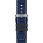 A blue textured Tissot strap with white stitching, metal buckle, and two black loops—ideal for your Supersport Chrono or any Tissot watch.