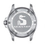The back case of the Tissot Seastar 1000 displays a seahorse logo, model number, water resistance details, and material specifications.