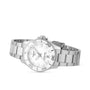 The Tissot Seastar 1000 is a stainless steel wristwatch with a white dial, silver hour markers, date at 6 o’clock, and metal link bracelet. This elegant diver’s watch is water resistant—perfect for both style and adventure.