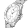Tissot Seastar 1000 wristwatch featuring a white dial, date display, and silver metal bracelet.