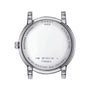 The Tissot Carson Premium Moonphase features a back engraved with its model number, water resistance, stainless steel case, sapphire crystal, and unique Swiss-made quartz details.