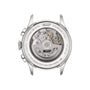 Back view of the Tissot Telemeter 1938 reveals its transparent caseback, displaying the Swiss automatic movement and engraved details, blending classic style with vintage-inspired design.