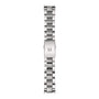The Tissot Chrono XL Classic features a stainless steel watch band with a clasp bearing a raised T logo, displayed on a white background.