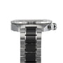 Side view of a TAG Heuer Formula 1 Chronograph stainless steel wristwatch with metal bracelet, visible bezel, and crown, highlighting its motor-racing inspired design against a white background.