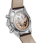 Close-up of the back of a TAG Heuer Carrera Chronograph, showcasing its automatic movement and rotor visible through the transparent case back.