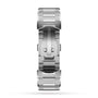 The TAG Heuer Connected Calibre E4 features a stainless steel bracelet with a deployment clasp, seen from above, showcasing brushed and polished links—a testament to avant-garde smartwatch design.