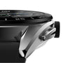 Side view of the TAG Heuer Connected Calibre E4 luxury smartwatch, showcasing its modern bezel with numeric markers, crown, and a portion of the strap.