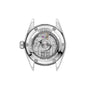 Back view of the TAG Heuer Carrera Date reveals its exposed automatic movement and engraved stainless steel rim, offering a striking contrast to the refined Carrera Date design.