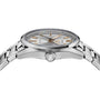 Side view of the TAG Heuer Carrera Date wristwatch with a metallic band, golden hour markers, and a round crown, set against a white background—showcasing timeless endurance and elegance.
