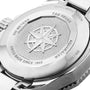 Close-up of the back of the TAG Heuer Aquaracer Professional 200 Date, showing engraved details like a compass rose, 200m water resistance, Swiss Made Since 1860, and a precise automatic movement typical of luxury chronograph watches.