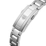 Close-up of a stainless steel TAG Heuer Aquaracer Professional 200 Date watch band with a deployment clasp, engraved shield logo, and refined design—hallmarks of the brands luxury timepieces.