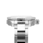 Close-up side view of the TAG Heuer Aquaracer Professional 200 Date, featuring its stainless steel bracelet, crown, and textured bezel with automatic movement, set against a white background.