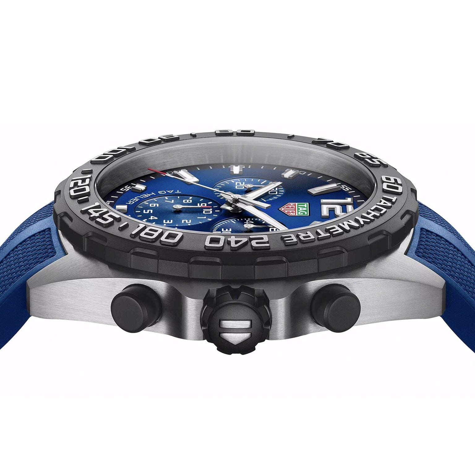 A close up view of the side of the TAG Heuer Formula 1 Chronograph
