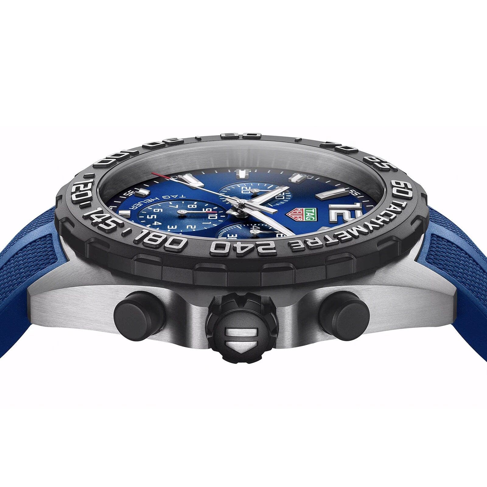 A close up view of the side of the TAG Heuer Formula 1 Chronograph