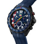 The TAG Heuer Limited Edition Formula 1 Chronograph X Oracle Red Bull Racing features a blue dial, tachymeter bezel, blue rubber strap, and bold red-yellow-white accents, embodying the energy of the iconic racing team.
