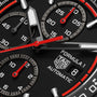 Close-up of the TAG Heuer Formula 1 Chronograph face, featuring subdials, a date window, and red-accented hands and markers.