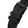 Close-up of a TAG Heuer Formula 1 Chronograph black watch strap featuring a matte buckle and two loops.