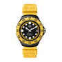 Yellow TAG Heuer Formula 1 Solargraph watch with a black dial, yellow bezel, and yellow rubber strap.